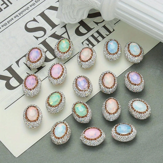 20pcs Oval Glass Rhinestonecrystal Opal Beads Polymer Clay Beads,for Jewelry Making DIY Phone Chain Bead Pen Decorate Accessories