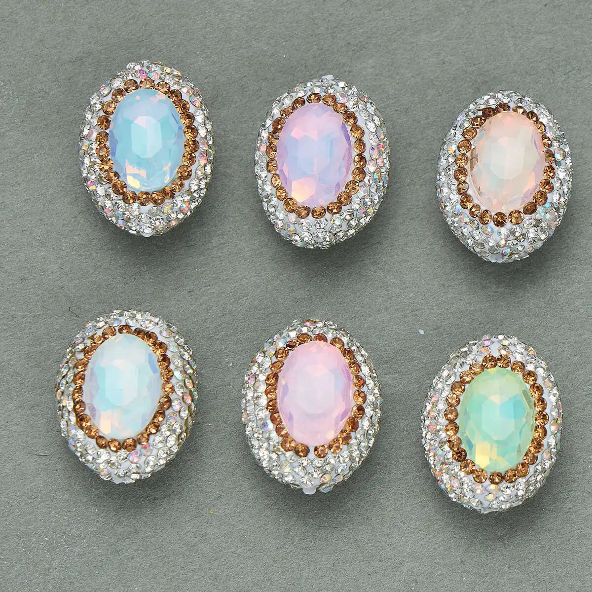 20pcs Oval Glass Rhinestonecrystal Opal Beads Polymer Clay Beads,for Jewelry Making DIY Phone Chain Bead Pen Decorate Accessories