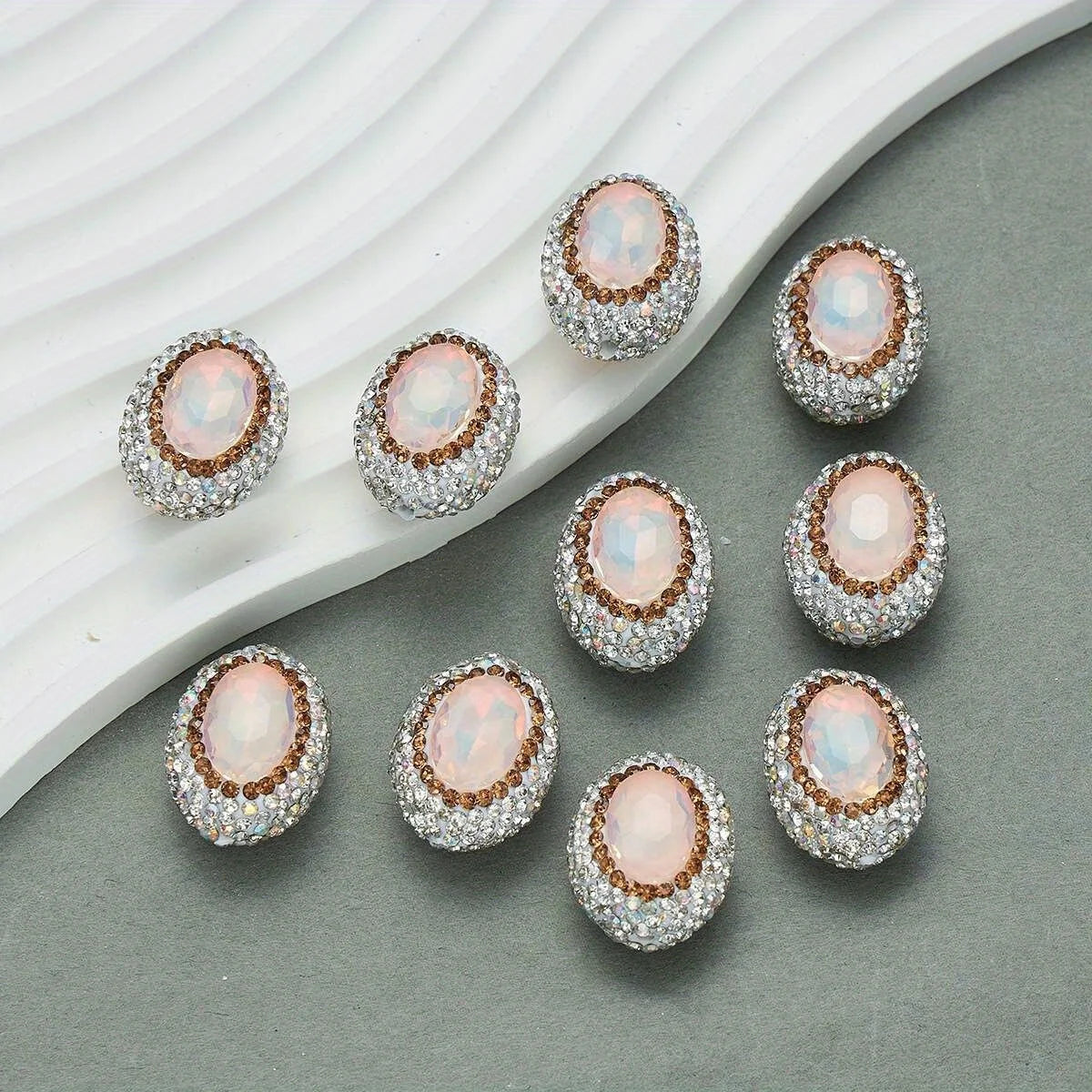 20pcs Oval Glass Rhinestonecrystal Opal Beads Polymer Clay Beads,for Jewelry Making DIY Phone Chain Bead Pen Decorate Accessories