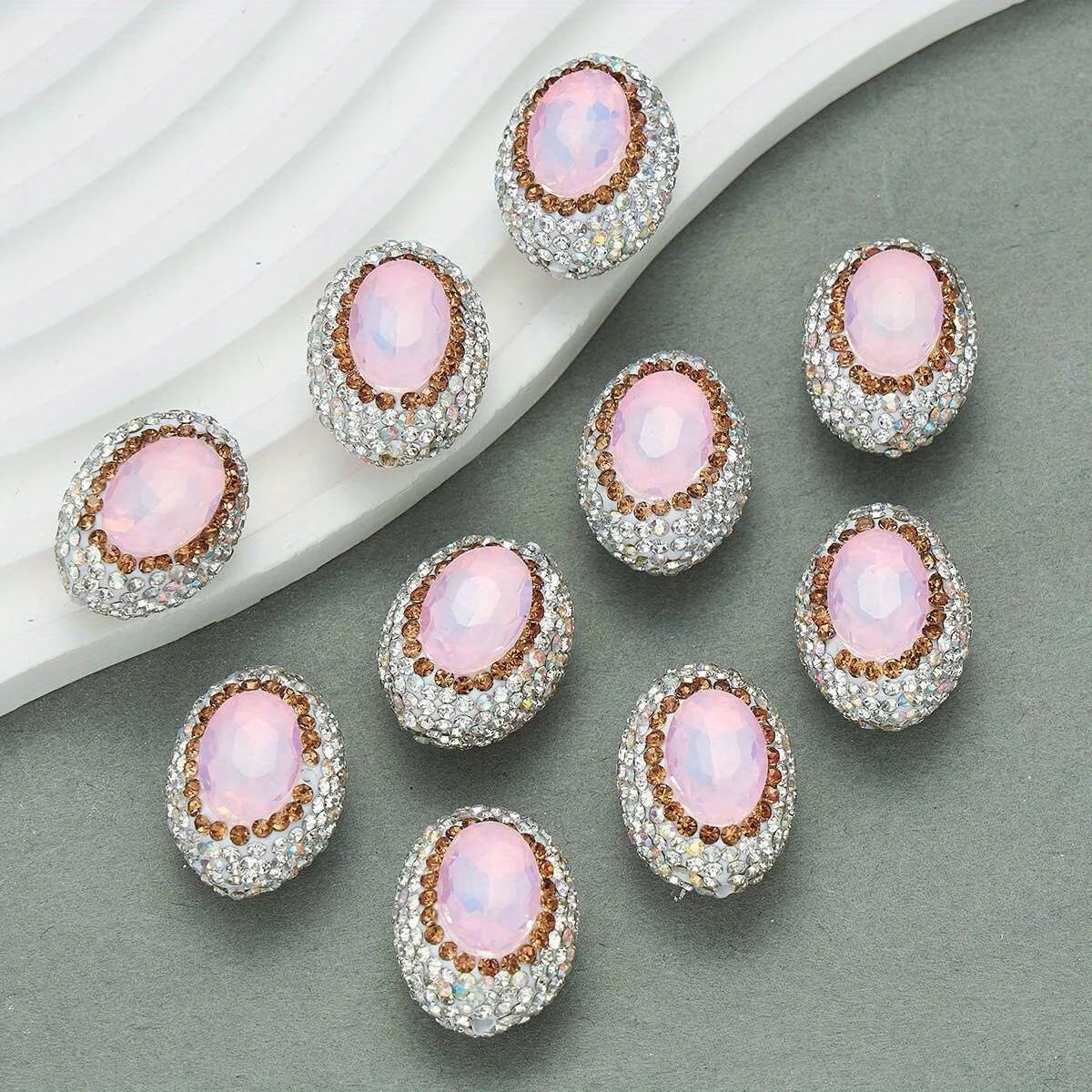 20pcs Oval Glass Rhinestonecrystal Opal Beads Polymer Clay Beads,for Jewelry Making DIY Phone Chain Bead Pen Decorate Accessories