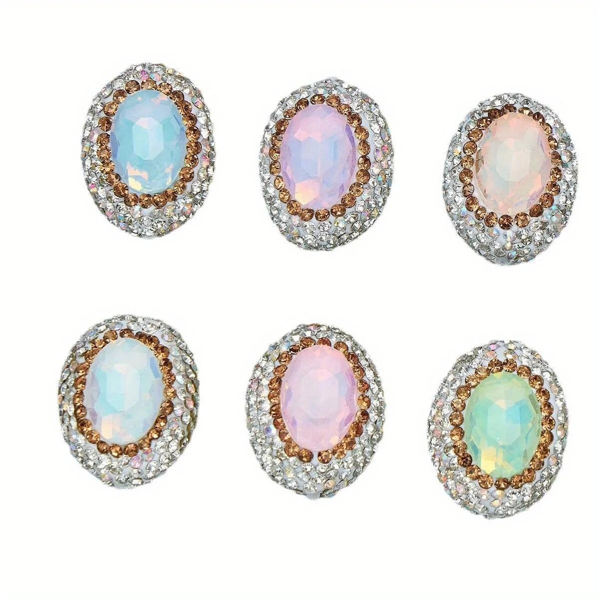 20pcs Oval Glass Rhinestonecrystal Opal Beads Polymer Clay Beads,for Jewelry Making DIY Phone Chain Bead Pen Decorate Accessories
