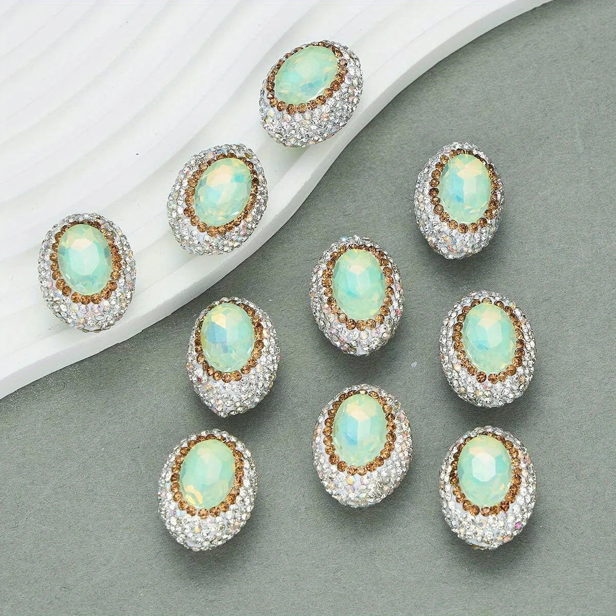 20pcs Oval Glass Rhinestonecrystal Opal Beads Polymer Clay Beads,for Jewelry Making DIY Phone Chain Bead Pen Decorate Accessories