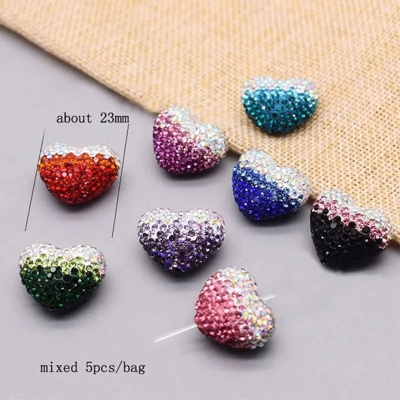 20pcs Shiny Polymer Clay Beads Rainbow Rhinestone Disco Round Heart Beads for DIY Jewelry Mobile Phone Chain Bead Pen Accessories