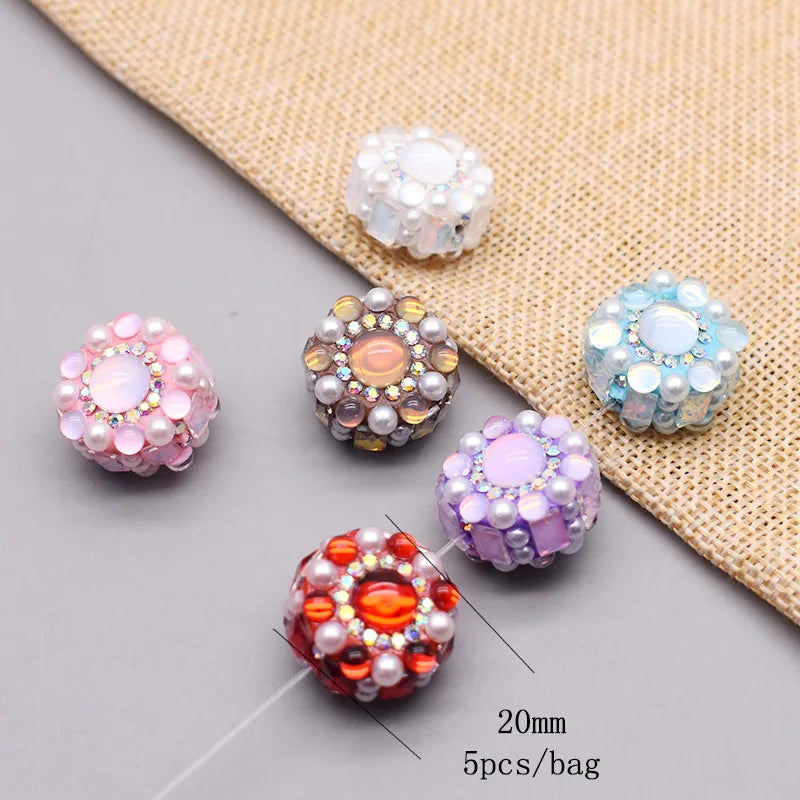 20pcs Shiny Polymer Clay Beads Rainbow Rhinestone Disco Round Heart Beads for DIY Jewelry Mobile Phone Chain Bead Pen Accessories