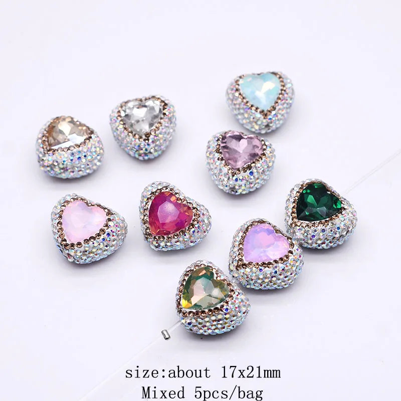 20pcs Shiny Polymer Clay Beads Rainbow Rhinestone Disco Round Heart Beads for DIY Jewelry Mobile Phone Chain Bead Pen Accessories