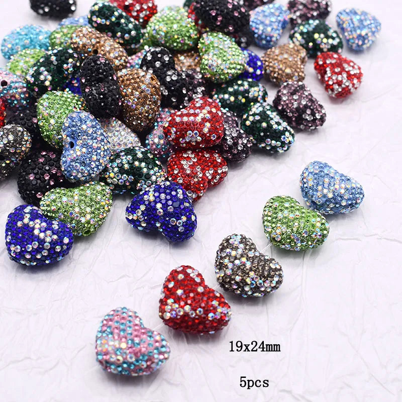20pcs Shiny Polymer Clay Beads Rainbow Rhinestone Disco Round Heart Beads for DIY Jewelry Mobile Phone Chain Bead Pen Accessories