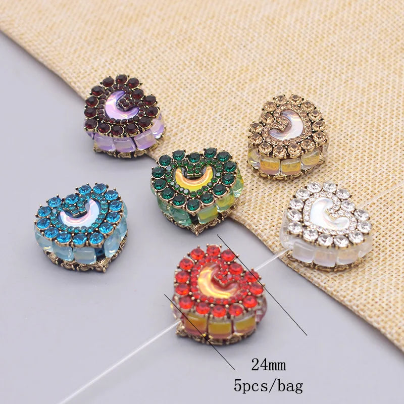 20pcs Shiny Polymer Clay Beads Rainbow Rhinestone Disco Round Heart Beads for DIY Jewelry Mobile Phone Chain Bead Pen Accessories
