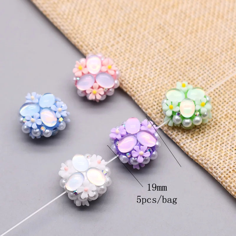 20pcs Shiny Polymer Clay Beads Rainbow Rhinestone Disco Round Heart Beads for DIY Jewelry Mobile Phone Chain Bead Pen Accessories