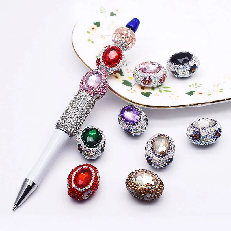 20pcs Shiny Polymer Clay Beads Rainbow Rhinestone Disco Round Heart Beads for DIY Jewelry Mobile Phone Chain Bead Pen Accessories