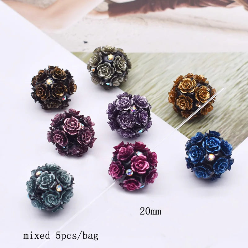 20pcs Shiny Polymer Clay Beads Rainbow Rhinestone Disco Round Heart Beads for DIY Jewelry Mobile Phone Chain Bead Pen Accessories