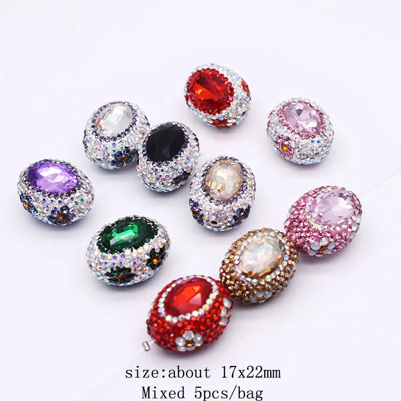20pcs Shiny Polymer Clay Beads Rainbow Rhinestone Disco Round Heart Beads for DIY Jewelry Mobile Phone Chain Bead Pen Accessories