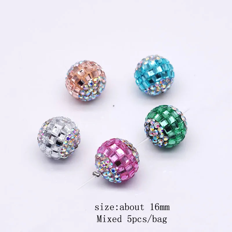 20pcs Shiny Polymer Clay Beads Rainbow Rhinestone Disco Round Heart Beads for DIY Jewelry Mobile Phone Chain Bead Pen Accessories