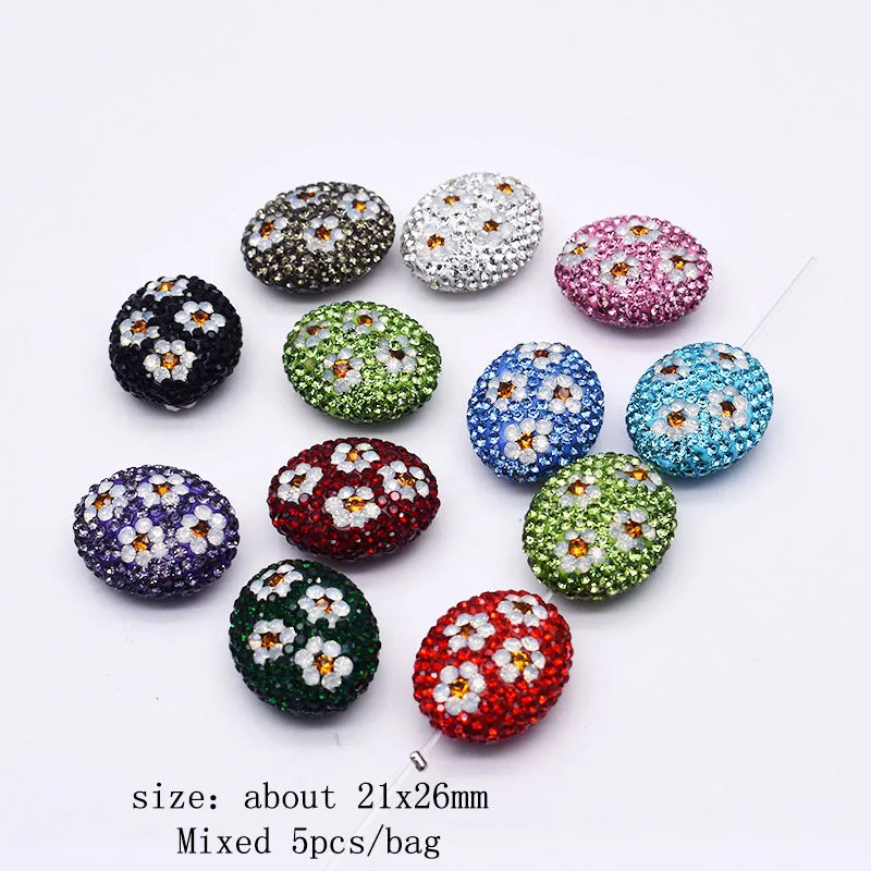 20pcs Shiny Polymer Clay Beads Rainbow Rhinestone Disco Round Heart Beads for DIY Jewelry Mobile Phone Chain Bead Pen Accessories
