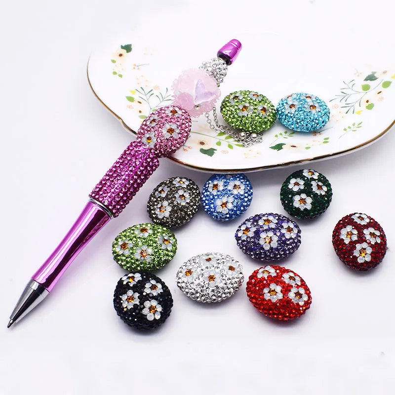 20pcs Shiny Polymer Clay Beads Rainbow Rhinestone Disco Round Heart Beads for DIY Jewelry Mobile Phone Chain Bead Pen Accessories