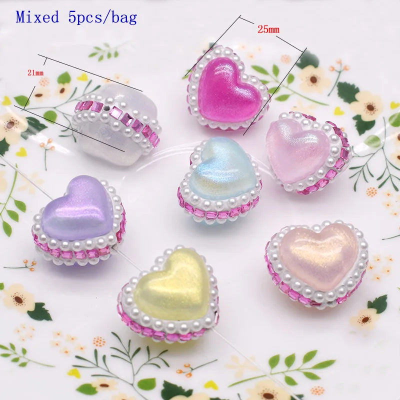 20pcs Shiny Polymer Clay Beads Rainbow Rhinestone Disco Round Heart Beads for DIY Jewelry Mobile Phone Chain Bead Pen Accessories