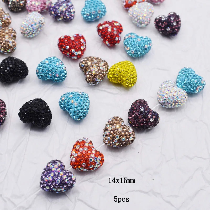 20pcs Shiny Polymer Clay Beads Rainbow Rhinestone Disco Round Heart Beads for DIY Jewelry Mobile Phone Chain Bead Pen Accessories