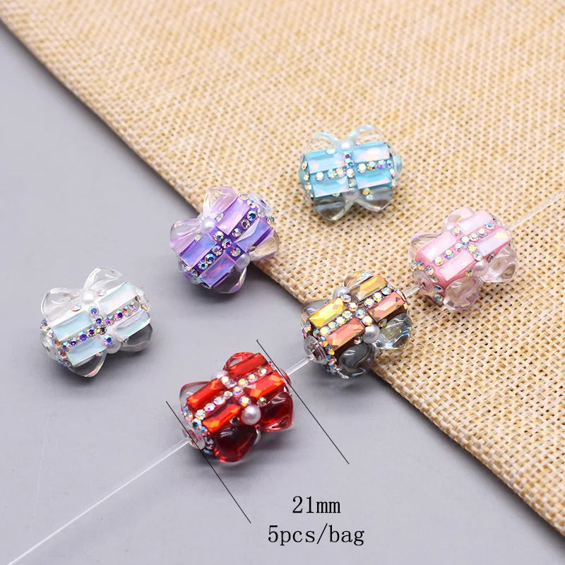 20pcs Shiny Polymer Clay Beads Rainbow Rhinestone Disco Round Heart Beads for DIY Jewelry Mobile Phone Chain Bead Pen Accessories