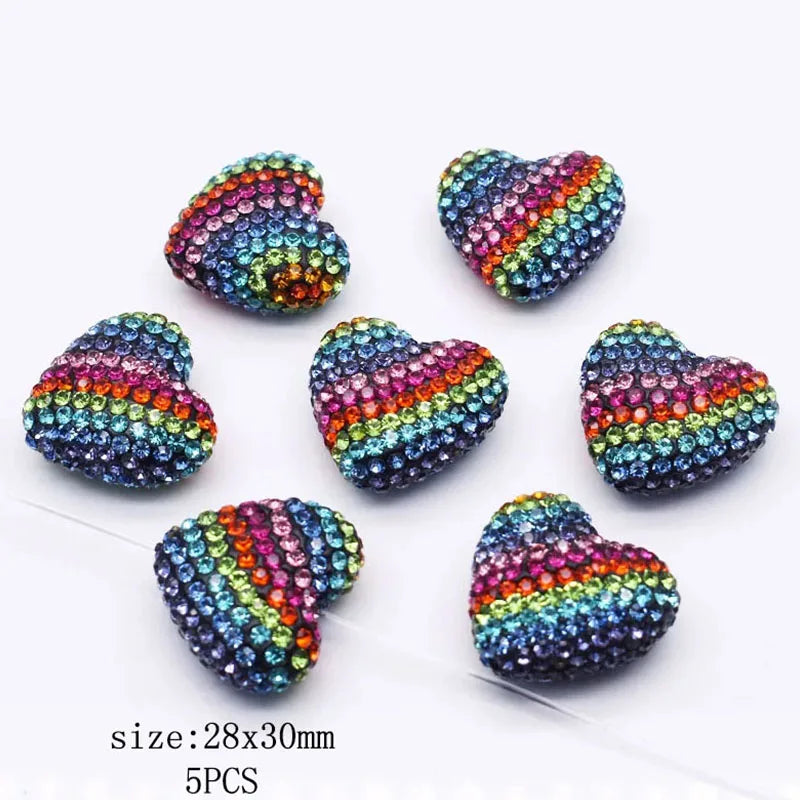 20pcs Shiny Polymer Clay Beads Rainbow Rhinestone Disco Round Heart Beads for DIY Jewelry Mobile Phone Chain Bead Pen Accessories