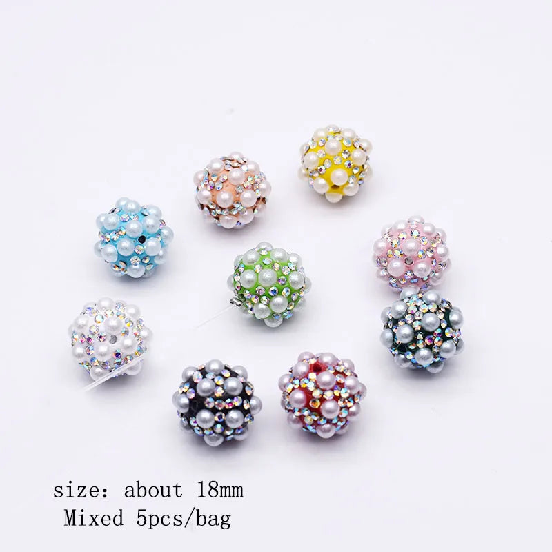 20pcs Shiny Polymer Clay Beads Rainbow Rhinestone Disco Round Heart Beads for DIY Jewelry Mobile Phone Chain Bead Pen Accessories