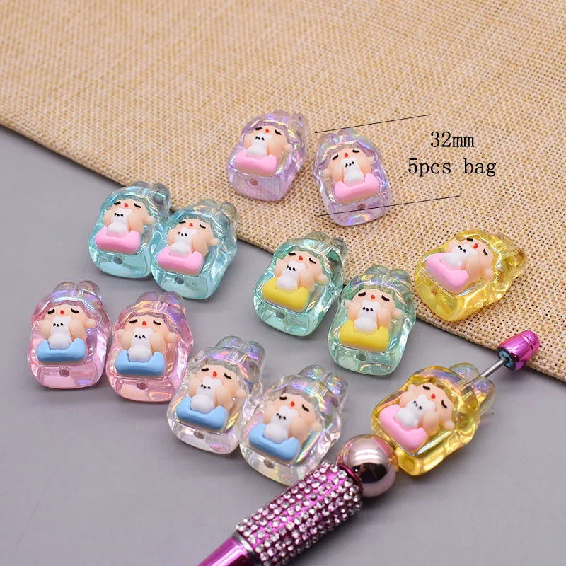 20pcs/bag Handmade Acrylic Beads Little Bear Rabbit Toon Mermaid Beads for Jewelry Making DIY Phone Chain Bead Pen Accessories
