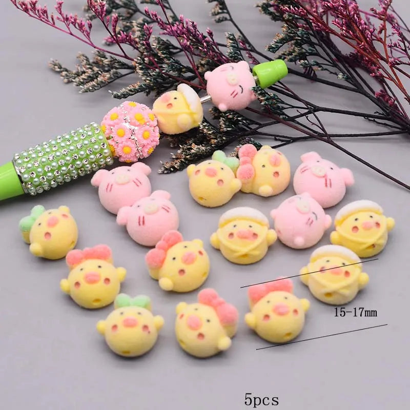20pcs/bag Handmade Acrylic Beads Little Bear Rabbit Toon Mermaid Beads for Jewelry Making DIY Phone Chain Bead Pen Accessories