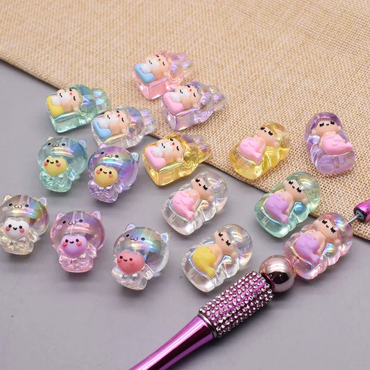 20pcs/bag Handmade Acrylic Beads Little Bear Rabbit Toon Mermaid Beads for Jewelry Making DIY Phone Chain Bead Pen Accessories