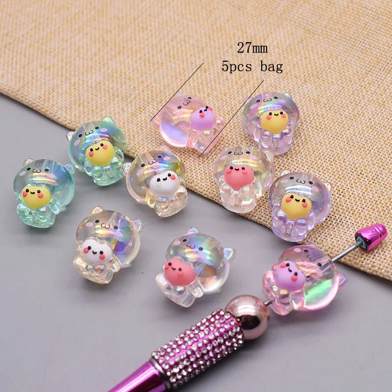 20pcs/bag Handmade Acrylic Beads Little Bear Rabbit Toon Mermaid Beads for Jewelry Making DIY Phone Chain Bead Pen Accessories