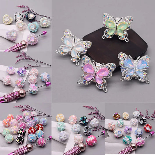 5pcs/bag Handmade Butterfly Round Flower Ball Heart Beads for Jewelry Making DIY Phone Chain Bead Pen Accessories