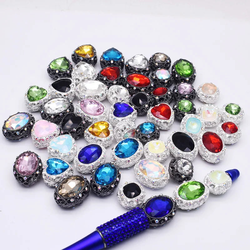 10pcs/bag Handmade Metal Alloy Heart Oval Beads for Jewelry Making DIY Phone Chain Bead Pen Accessories