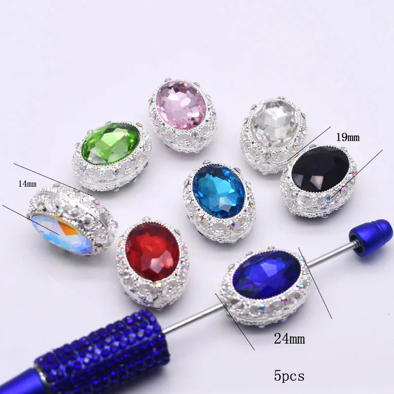 10pcs/bag Handmade Metal Alloy Heart Oval Beads for Jewelry Making DIY Phone Chain Bead Pen Accessories
