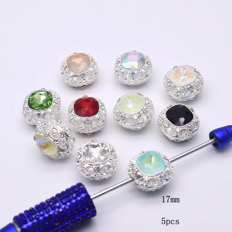 10pcs/bag Handmade Metal Alloy Heart Oval Beads for Jewelry Making DIY Phone Chain Bead Pen Accessories
