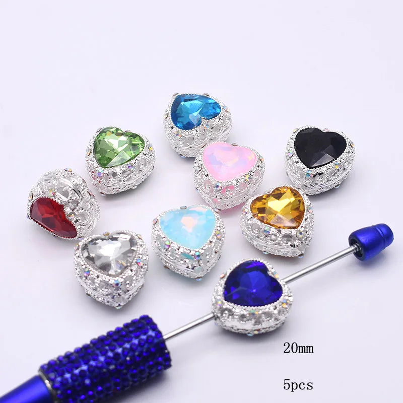 10pcs/bag Handmade Metal Alloy Heart Oval Beads for Jewelry Making DIY Phone Chain Bead Pen Accessories