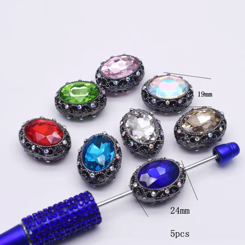 10pcs/bag Handmade Metal Alloy Heart Oval Beads for Jewelry Making DIY Phone Chain Bead Pen Accessories