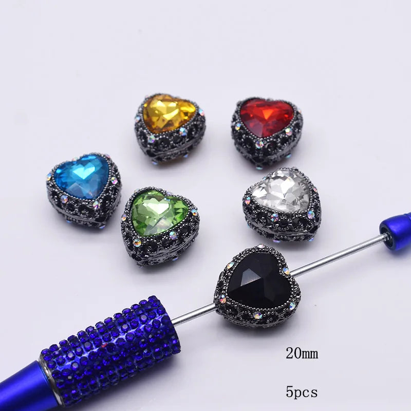 10pcs/bag Handmade Metal Alloy Heart Oval Beads for Jewelry Making DIY Phone Chain Bead Pen Accessories