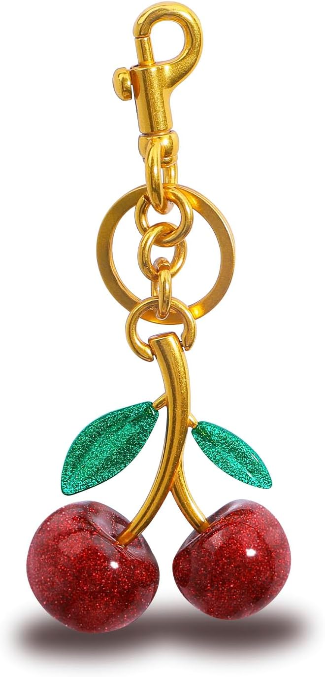 Keychain Cherry Bag Charms Purse: Key Chains Women Cute - Car keyrings leather handbags - Fashion enthusiasts