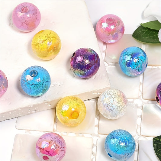 50pcs Vibrant Acrylic Cracked Beads, 16mm - Ideal for DIY Jewelry, Colorful Phone Chains & Pen Accessories, Round Loose Beads with Iridescent Finish, Beads for Jewelry Making