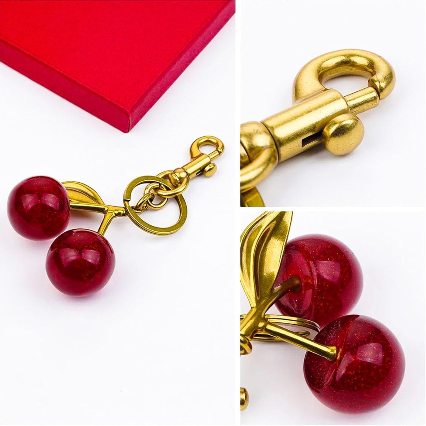 Keychain Cherry Bag Charms Purse: Key Chains Women Cute - Car keyrings leather handbags - Fashion enthusiasts