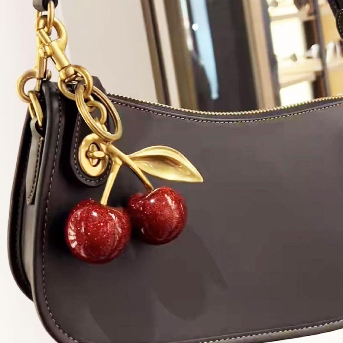 Keychain Cherry Bag Charms Purse: Key Chains Women Cute - Car keyrings leather handbags - Fashion enthusiasts