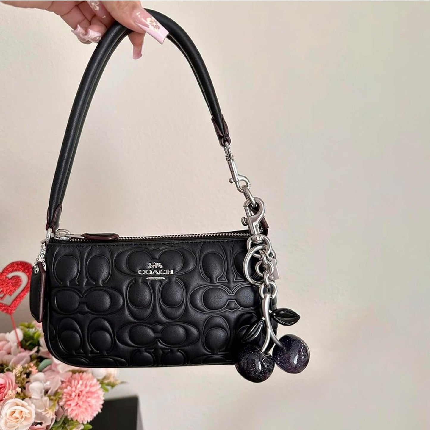 Keychain Cherry Bag Charms Purse: Key Chains Women Cute - Car keyrings leather handbags - Fashion enthusiasts