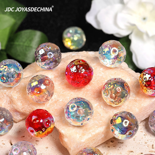 50pcs Vibrant Electroplated Acrylic Moon Beads - Iridescent & Glossy, Perfect for DIY Jewelry, Phone Chains & Pen Accessories