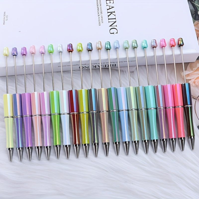 34pcs Beadable Pens, Beadable Pens Bulk Colored Plastic, Black Ink Beaded Pens Creative Diy Pen, Office School Supplies