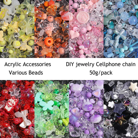 250g Cute Assorted Acrylic Beads Random Style Flower Butterfly Heart Beads for DIY Mobile Phone Chains Bracelets Jewelry Making 50g