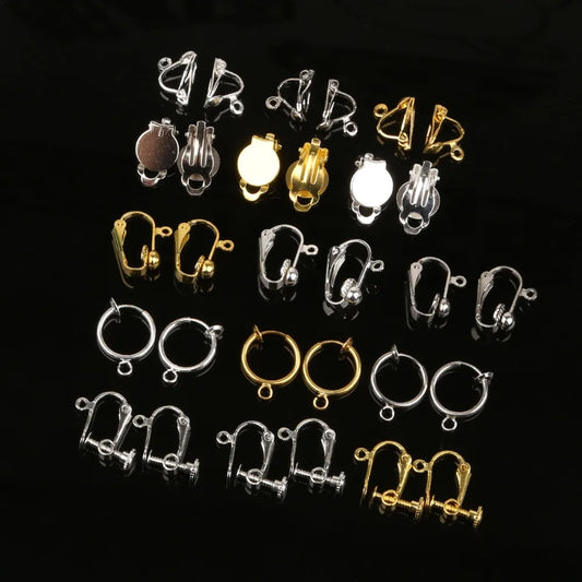 Different 4-20pcs Gold Color Rhodium Non Piercing Screw Round Ear Clip Earring Hooks For DIY Earring Findings Jewelry Making