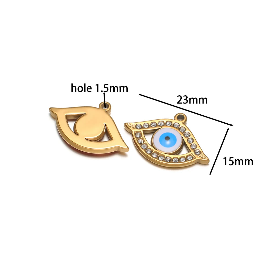 High Quality Stainless Steel 18k Gold Plated Zircon Enamel Eyes Charm Pendant for Jewelry Making Wholesale