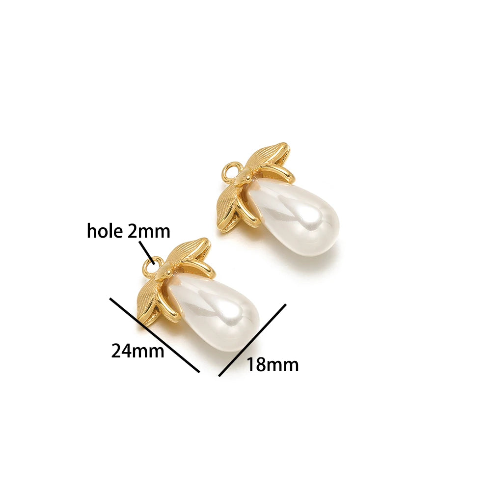 Fashion 18k Gold Plated Stainless Steel Enamel Spider Shell Pearl Pepper Charm Pendant for DIY Handmade Necklace Jewelry Making