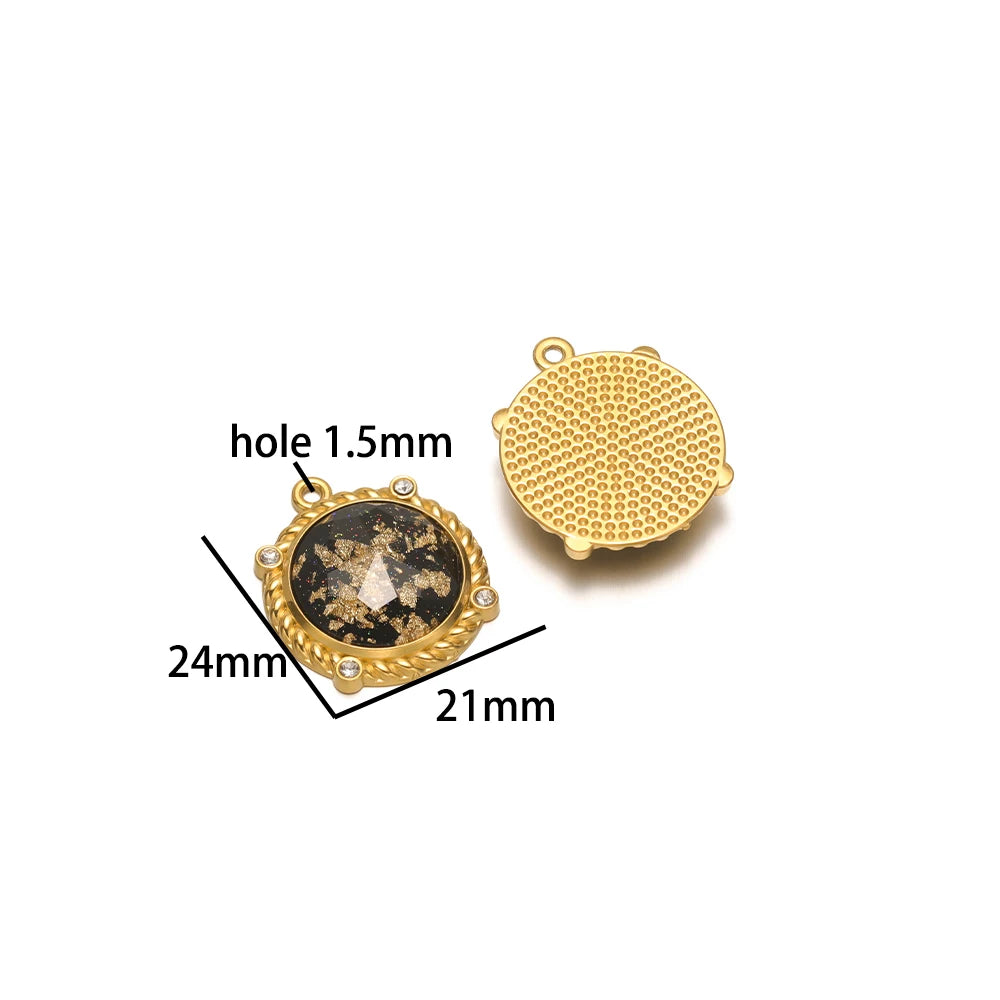 Retro Glass Pendant Stainless Steel 18k Gold Plated Star Heart Round Butterfly Shape Charm Pendant for Jewelry Necklace Making