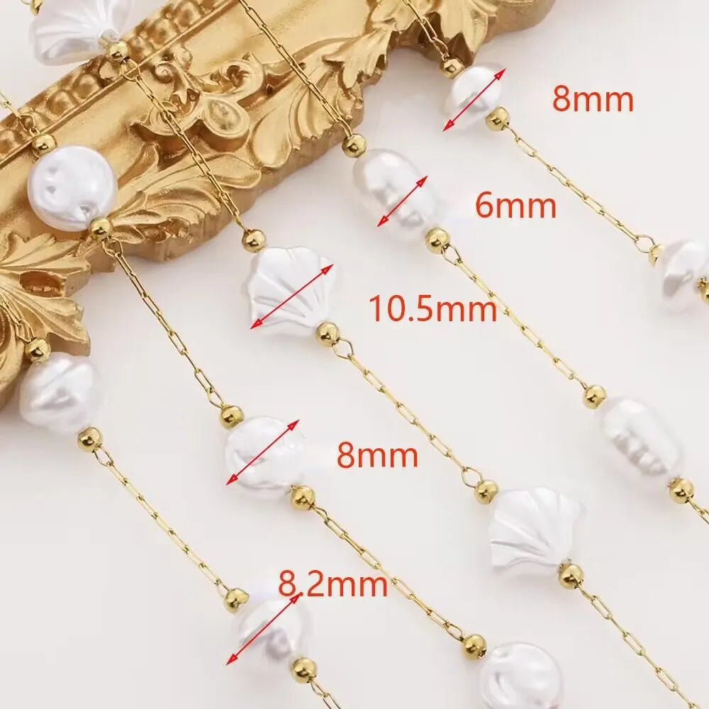 E150 Fashion Pearl Bead Chain 18kgold Plated Link Chain Waterproof Stainless Steel Roller Chains for Jewelry Custom