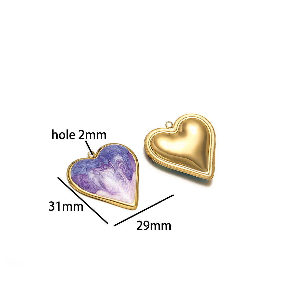 Romantic Dream Color Stainless Steel 18K Gold Plated Drip Oil Gradient Color Heart Charm Pendant for Jewelry Necklace Making
