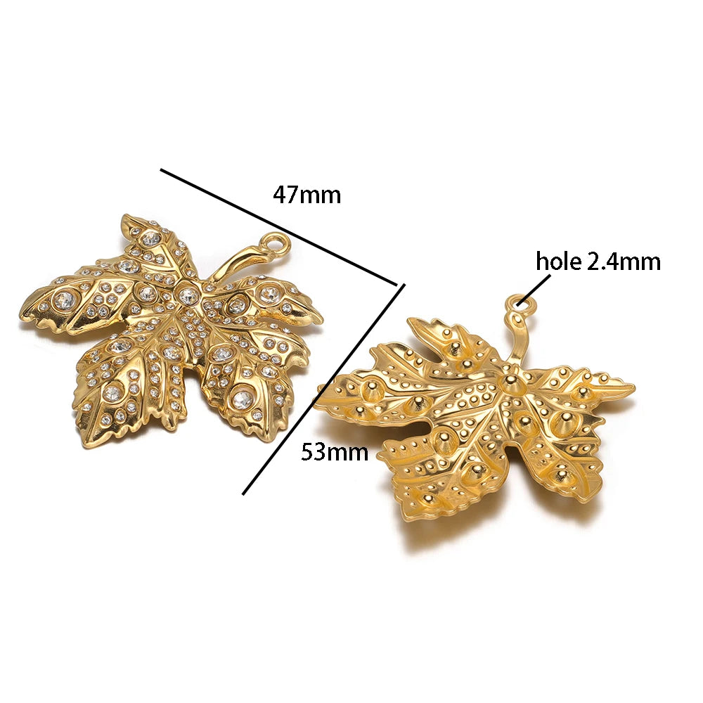 New Luxury Pendant Stainless Steel Gold Plated Maple Leaves Zircon Charm Pendant for Jewelry Making Accessories