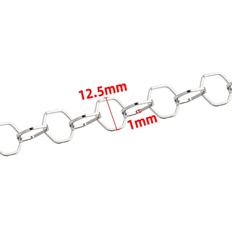 D349 Men's Necklace Hexagon Shape Connectors Hollow Link Chain No Fade Stainless Steel Chain Punk Jewelry Accessories